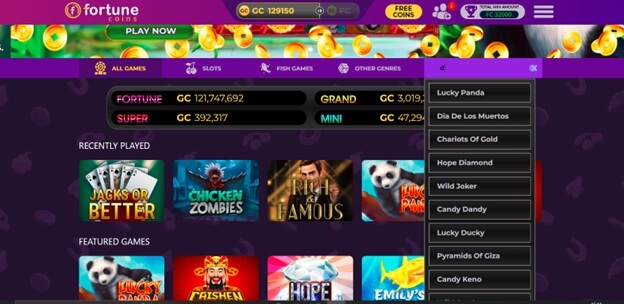 Fortune Coins games lobby