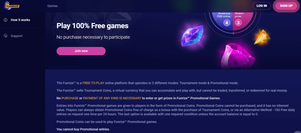 Funrize Casino TRN and Free promo entries