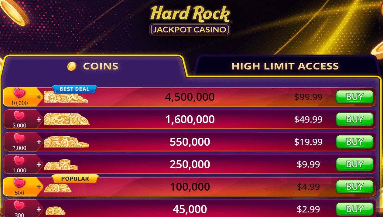 Hard Rock Purchase Coin Packages