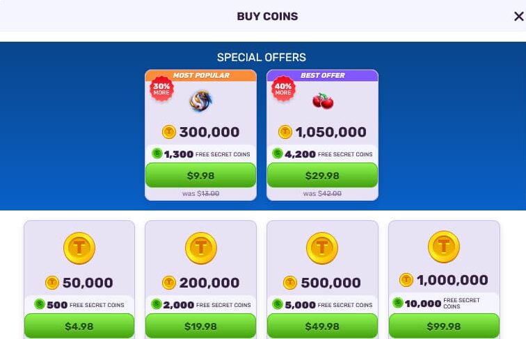 tao fortune coin packages