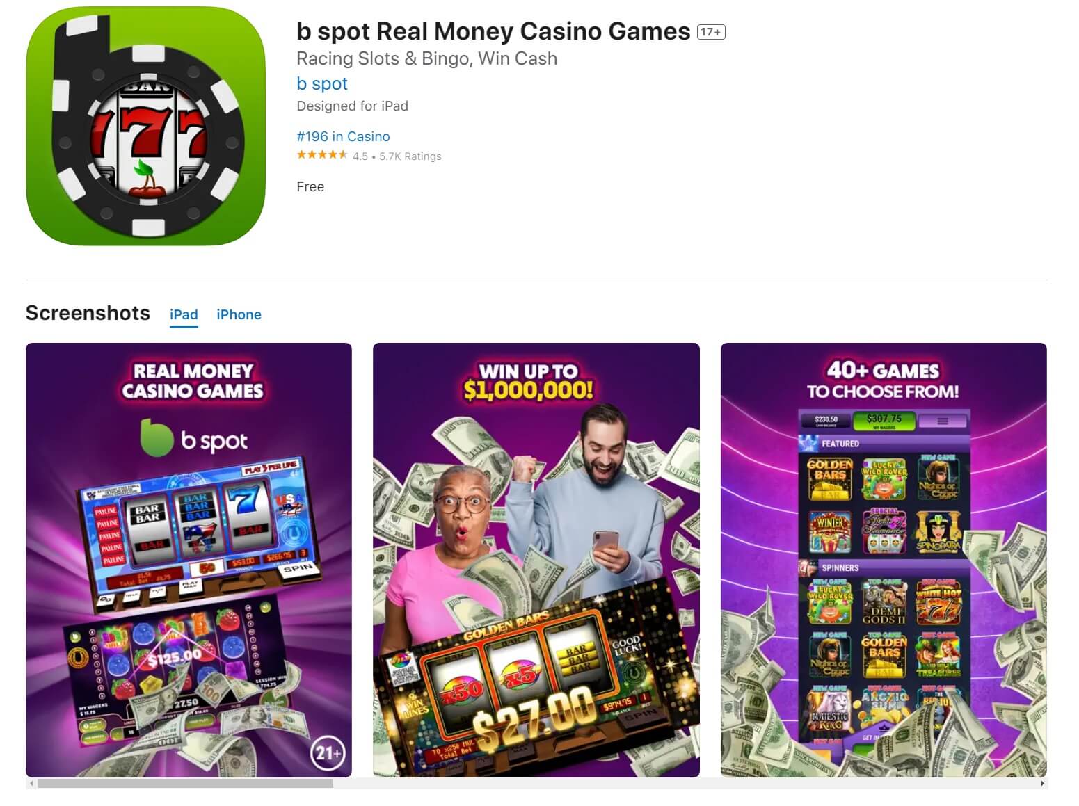 b spot casino app store