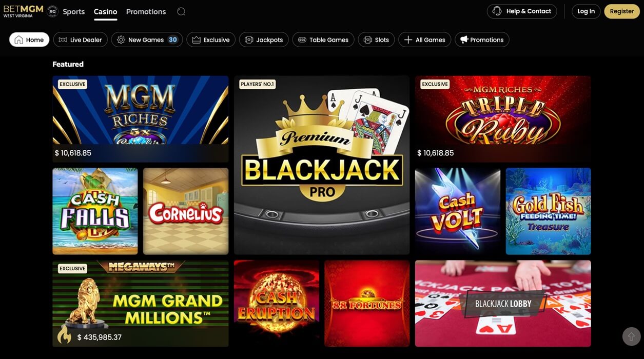 BetMGM Casino Homepage