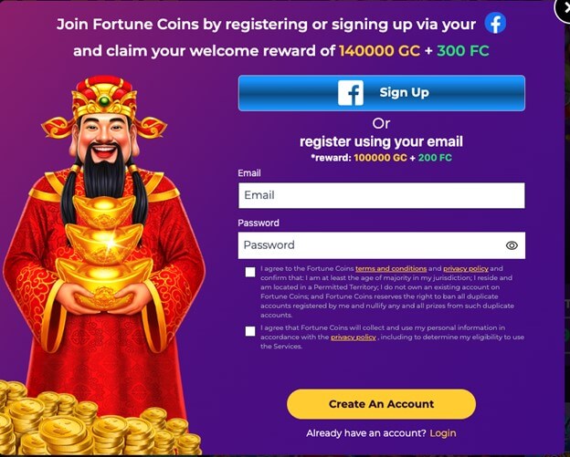 Fortune Coins Sign Up