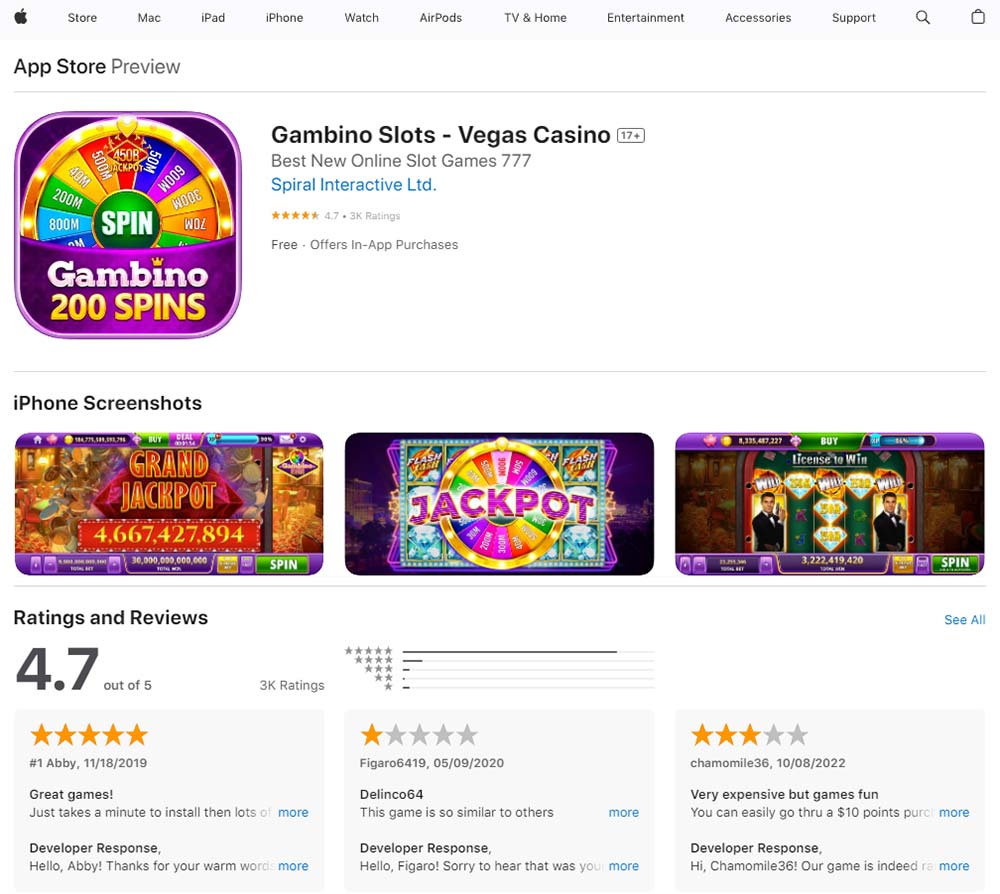 gambino slots app store ratings