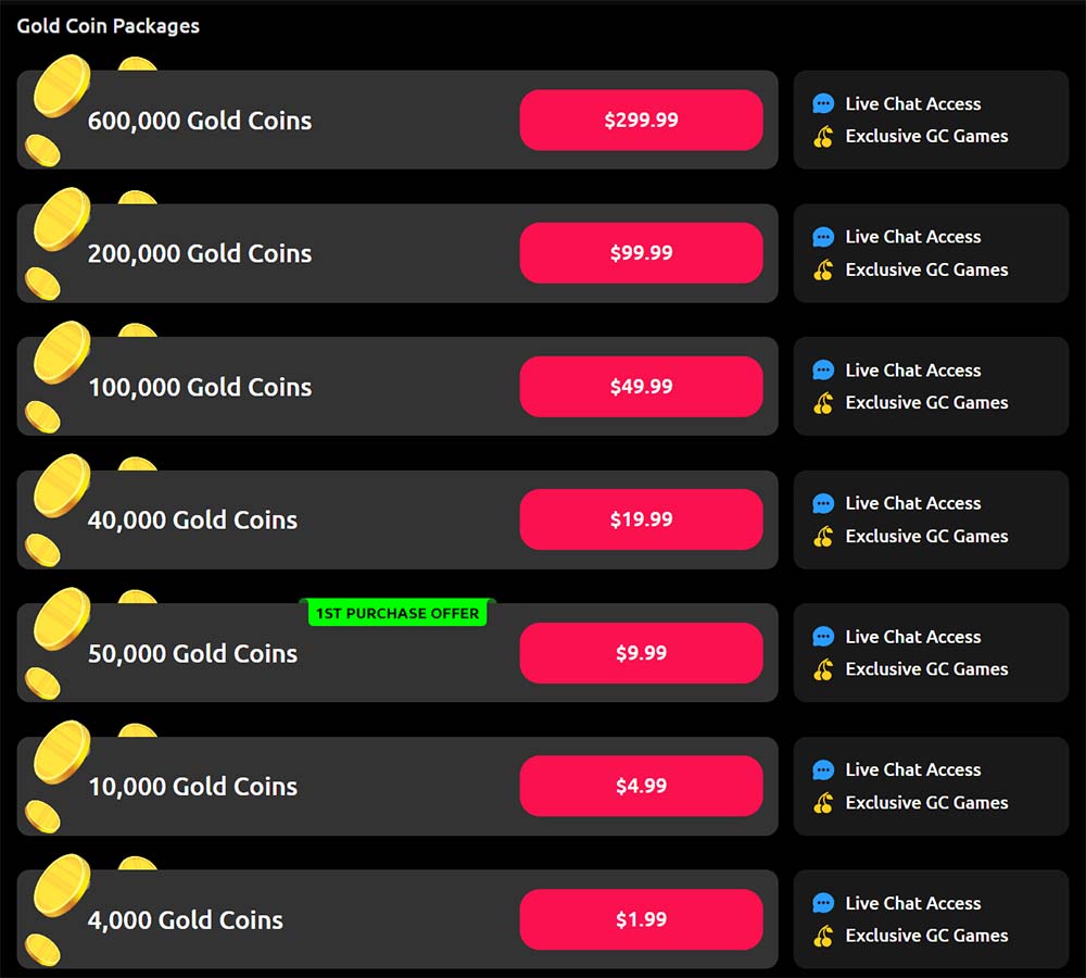 mcluck casino gold coin packages