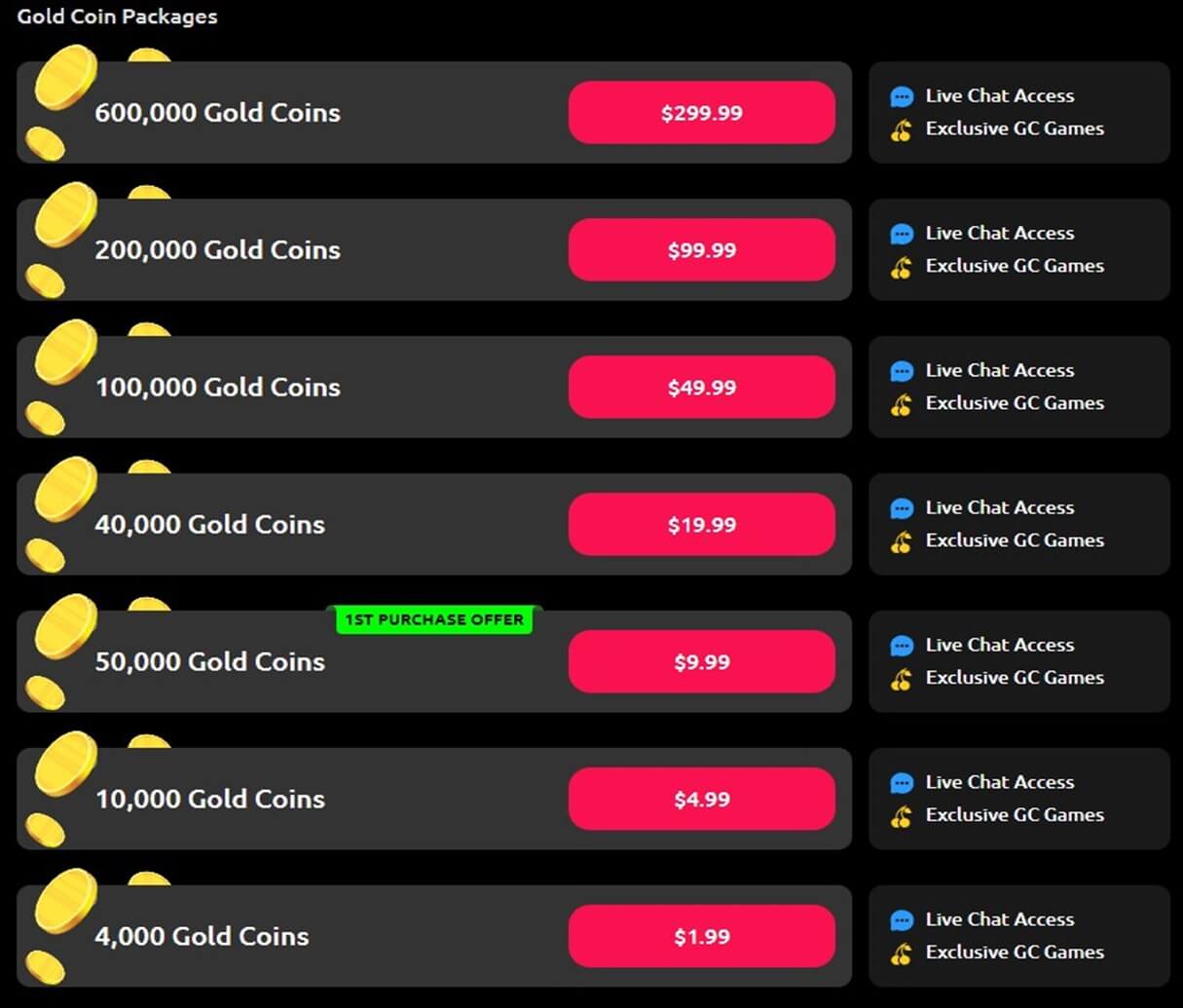 McLuck Gold Coins Packages