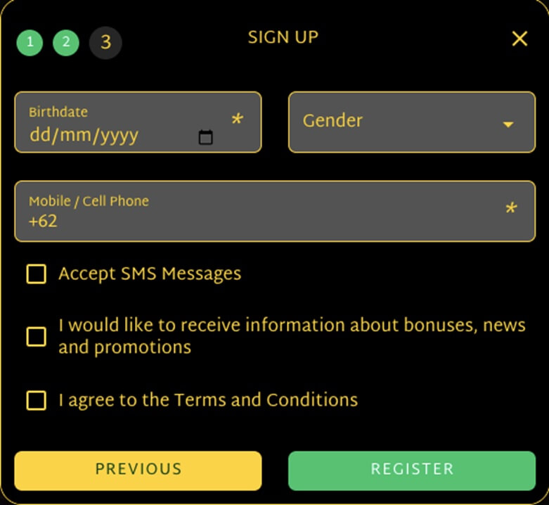 Ozwin Casino Sign up Process 3