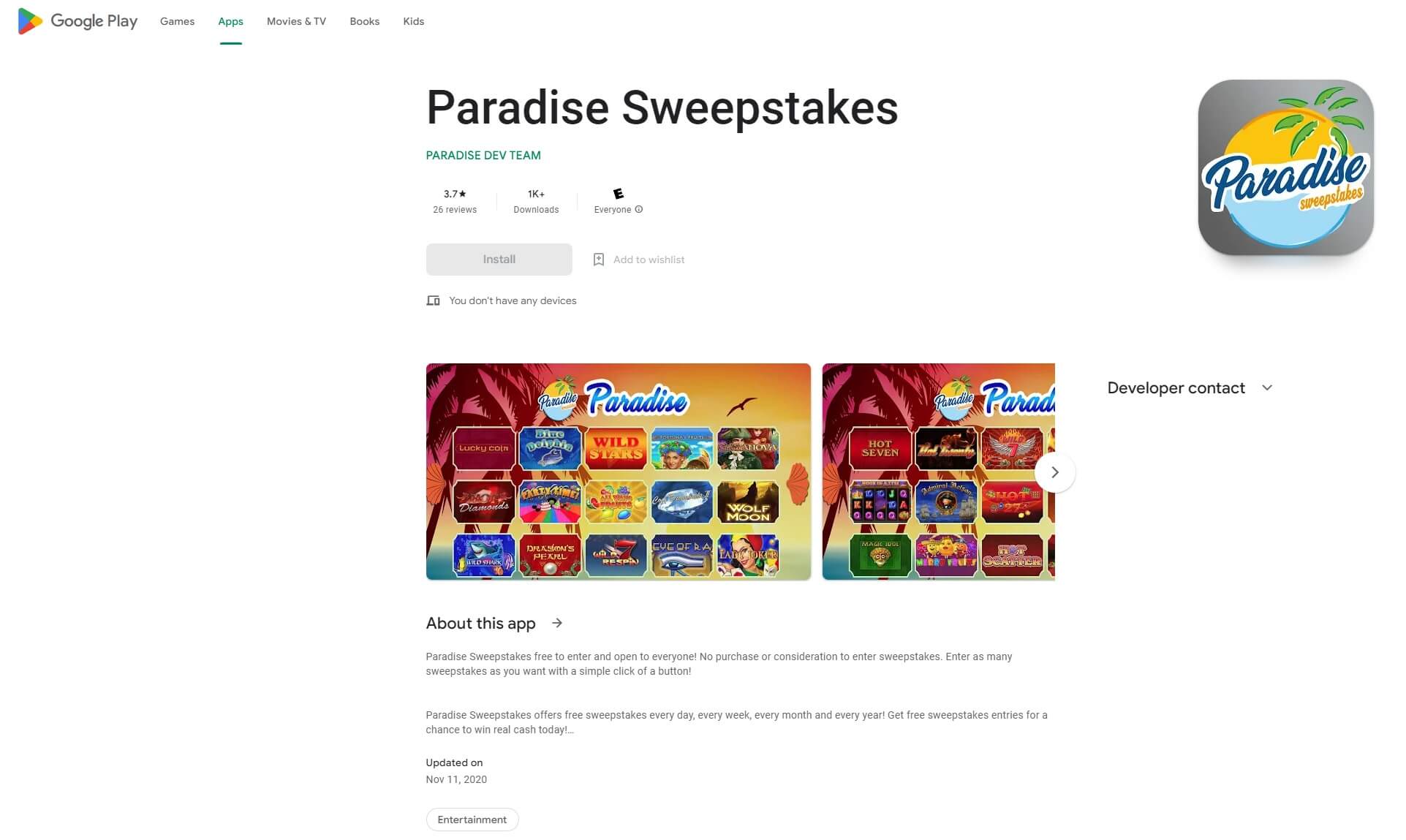 Paradise Sweepstakes Google Play App