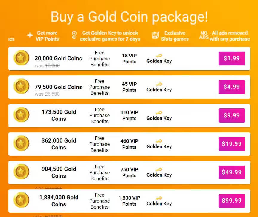 Pulsz Bingo Gold Coin Packages
