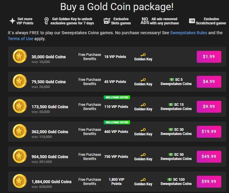 pulsz casino gold coins packages