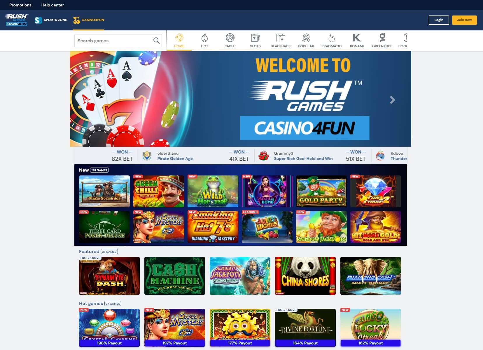 Rush Games Casino4Fun Homepage
