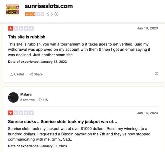 Sunrise Slots Casino Reviews