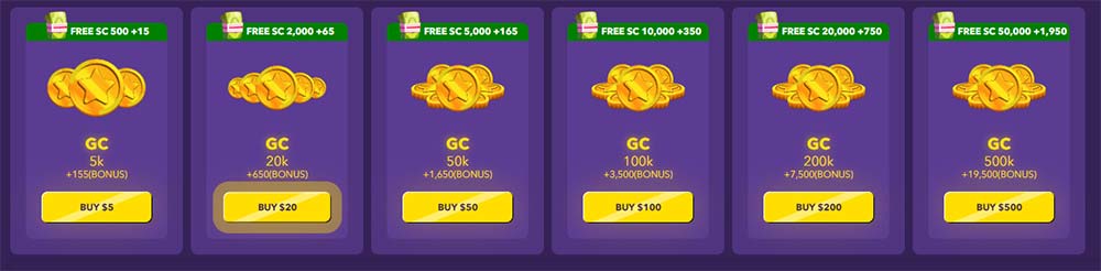 sweep slots buy gold coins