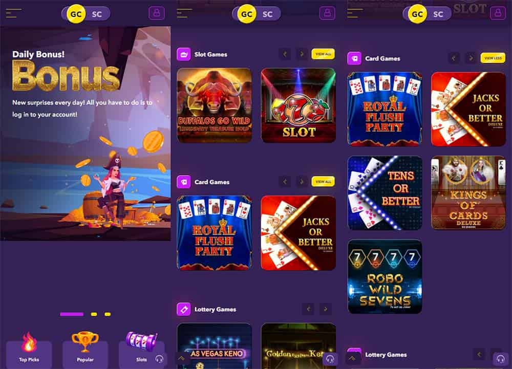 sweep slots mobile casino layout