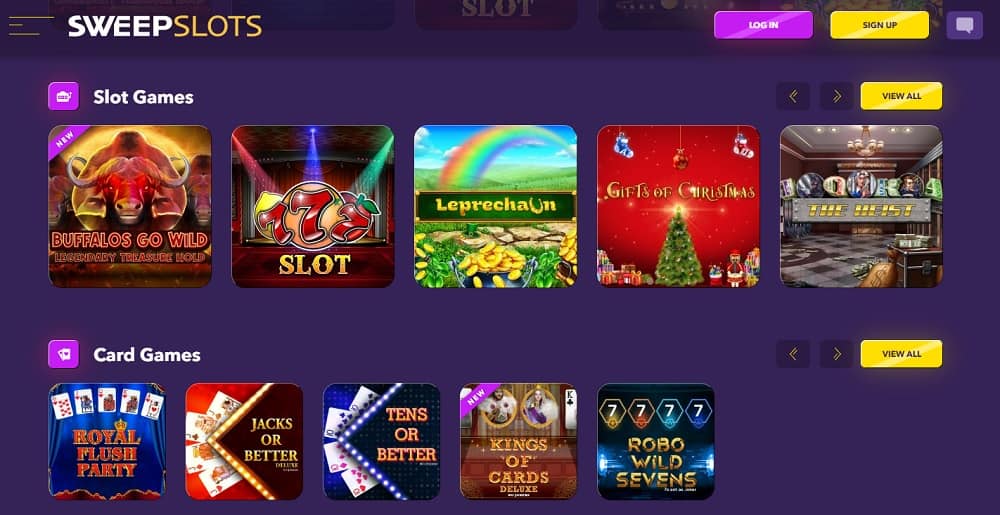 Sweepslots casino lobby
