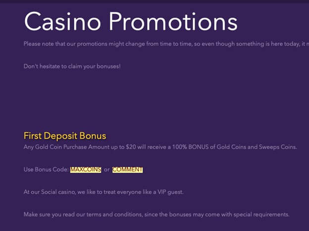 SweepSlots Casino Promotions