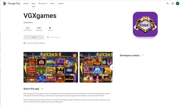 Vegas-X Google Play App