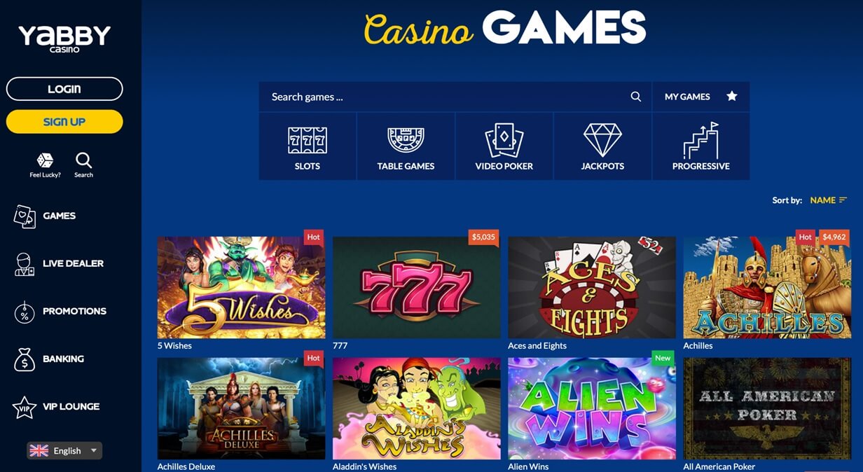Yabby Casino Homepage